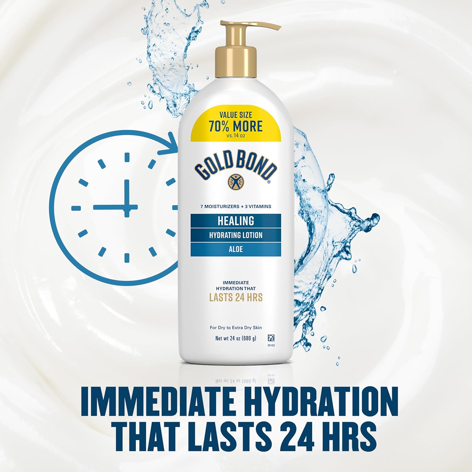 Gold Bond Healing Hydrating Body Lotion with Aloe, Moisturizer for Dry to Extra Dry Skin, 24-HR Hydration to Soothe & Comfort, Non-Greasy, Dermatologist-Tested, Light Scent, 24 Oz Family Size Pump - Image 5