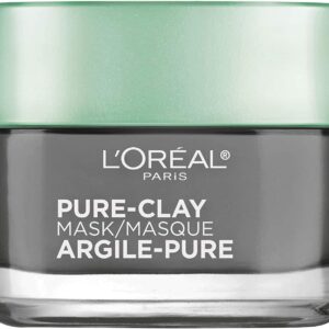 L'Oreal Paris Skincare Pure Clay Face Mask with Charcoal for Dull Skin to Detox & Brighten Skin, Clay Mask, at home face mask, 1.7 oz.