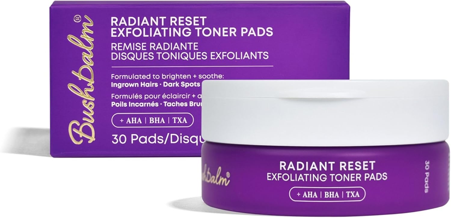 Bushbalm Exfoliating Ingrown Hair Pads - Enhanced with BHA & AHA for Underarm + Bikini Area - Daily Use to Soothe Ingrown Hairs & Razor Bumps - TXA for Dark Spots - Radiant Reset 30 Large Pads